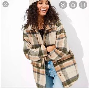 American Eagle Plaid Oversized Button Up Jacket